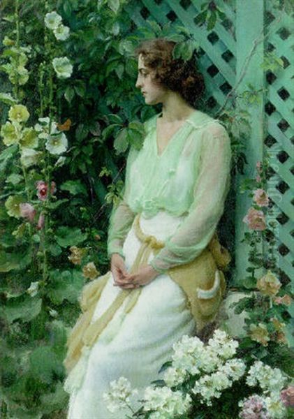 Green Lattice Oil Painting by Charles Courtney Curran