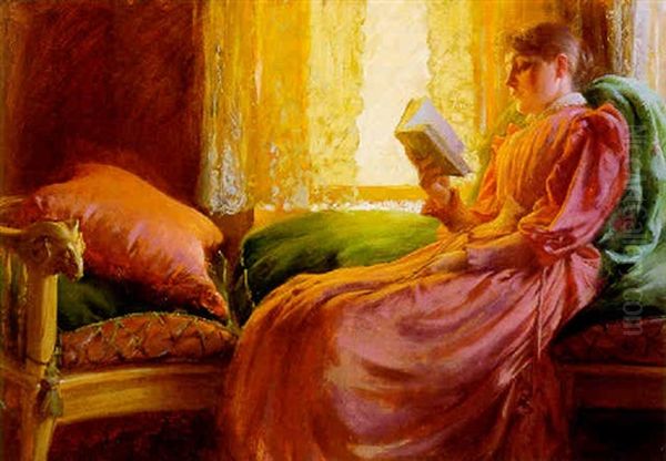 Girl Reading Oil Painting by Charles Courtney Curran