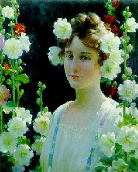 Among The Hollyhock Oil Painting by Charles Courtney Curran