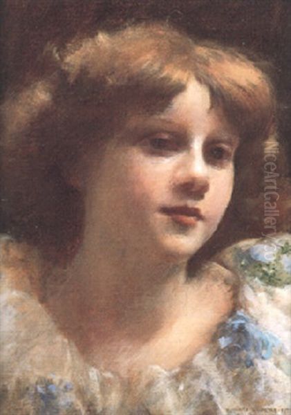 Portrait Of A Young Lady Oil Painting by Charles Courtney Curran