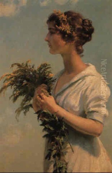 A Girl With Goldenrod Oil Painting by Charles Courtney Curran