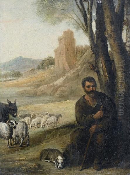 Jacob With The Flock Of Laban Oil Painting by Francisco Antolinez Y Ochoa