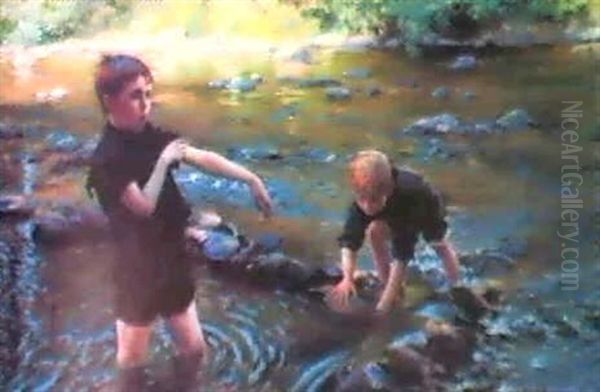 Cooling Off Oil Painting by Charles Courtney Curran