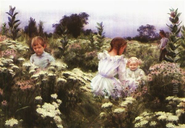 Yarrow And Bee Balm Oil Painting by Charles Courtney Curran