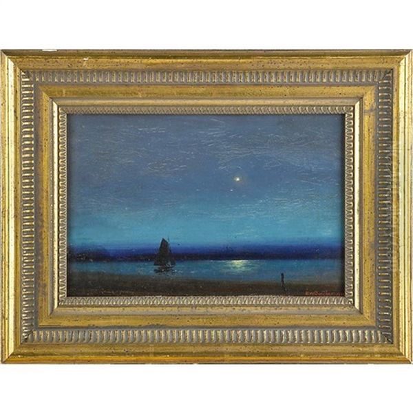 Starlit Seascape With Sailboat Oil Painting by Edward Wilson Currier