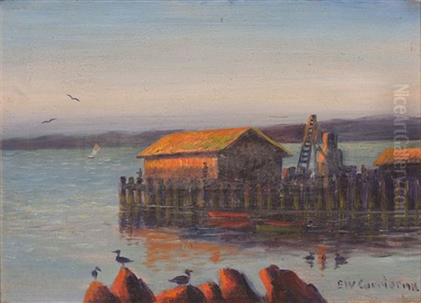 Booths Wharf, Fish Cannery, Sf Oil Painting by Edward Wilson Currier