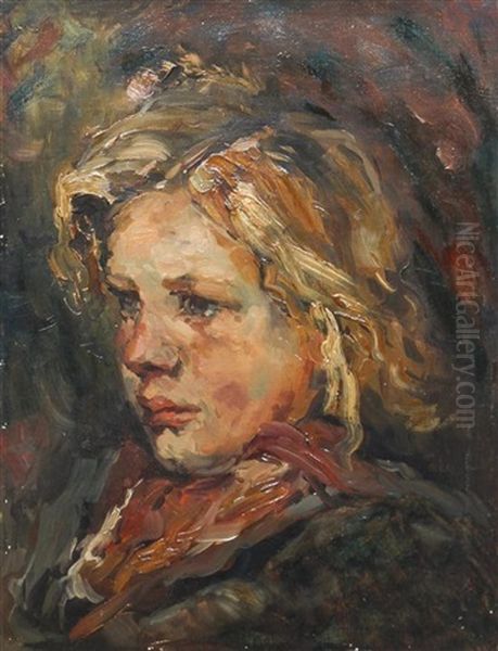 Child's Head Oil Painting by Frank Currier