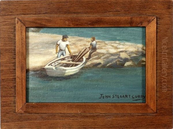 Men With Boat Oil Painting by John Steuart Curry