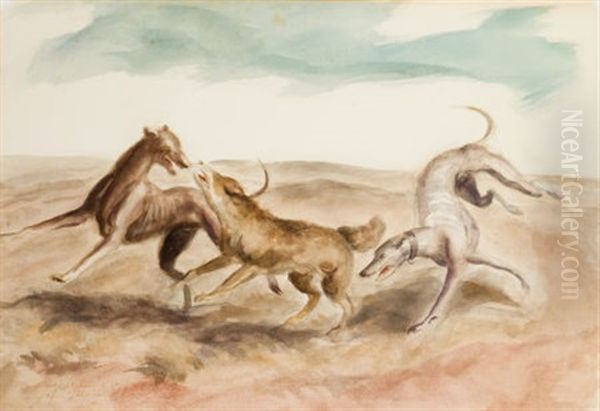 Hounds Catching A Coyote Oil Painting by John Steuart Curry