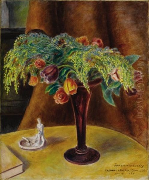 Still Life With Roses, Tulips And Mimosa Oil Painting by John Steuart Curry