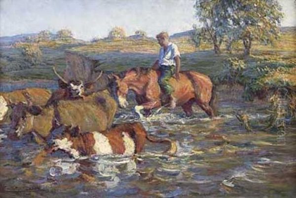 Boy And Cattle Oil Painting by John Steuart Curry