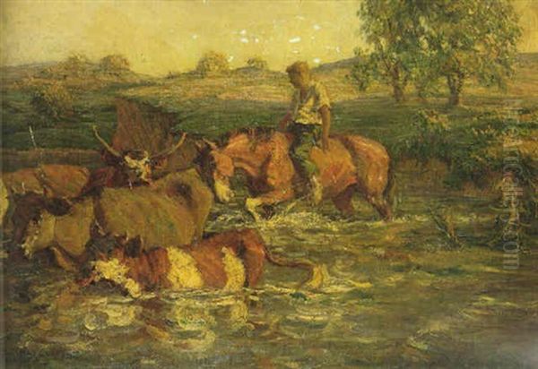 Fording The River Oil Painting by John Steuart Curry