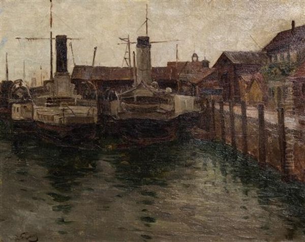 Harbor Scene Oil Painting by Robert Franz Curry