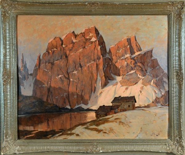 Felsen Am Gebirgssee Im Abendrot Oil Painting by Robert Franz Curry