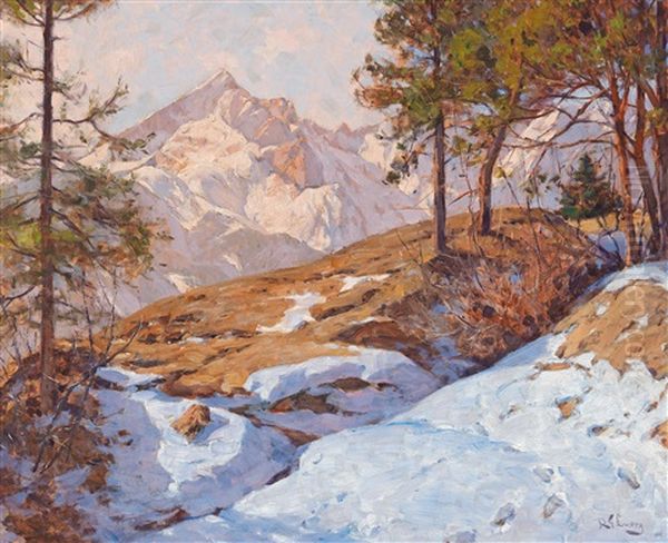 Early Spring On The Wetterstein Oil Painting by Robert Franz Curry