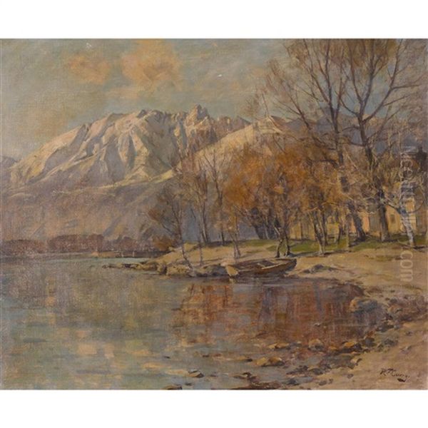 Herbstliches Seeufer Mit Gebirgskette Oil Painting by Robert Franz Curry