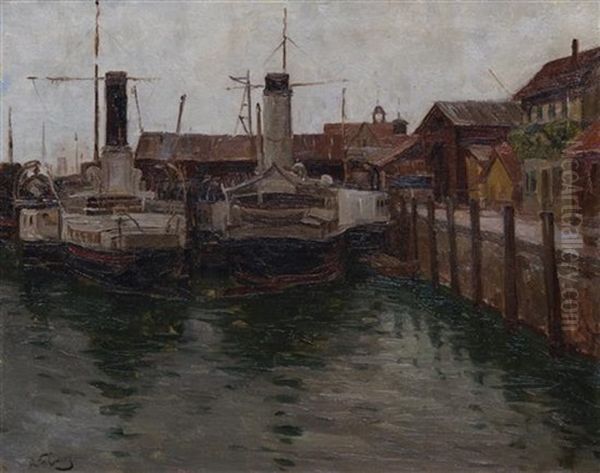 Harbor Scene Oil Painting by Robert Franz Curry