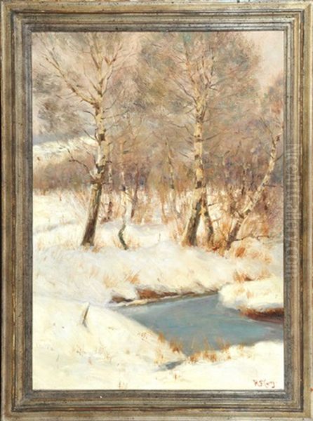 Winterlandschaft Mit Birken Am Bach Oil Painting by Robert Franz Curry