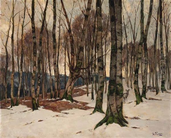 Winterlicher Birkenwald Mit Rehen Oil Painting by Robert Franz Curry