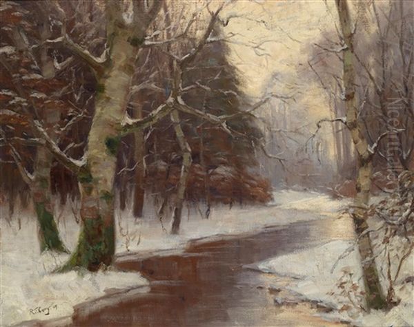 Winterliche Bachlandschaft Oil Painting by Robert Franz Curry