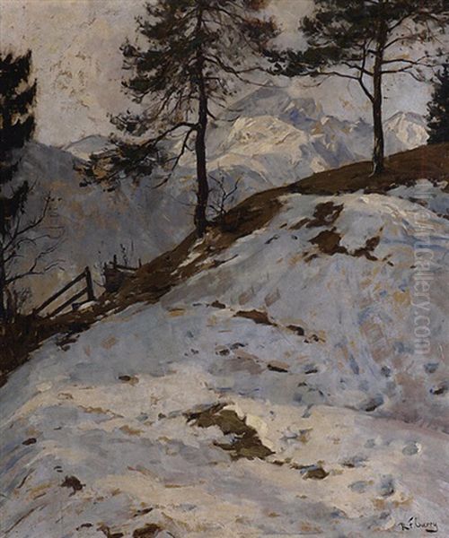 Blick Auf Die Alpspitze Im Winter Oil Painting by Robert Franz Curry