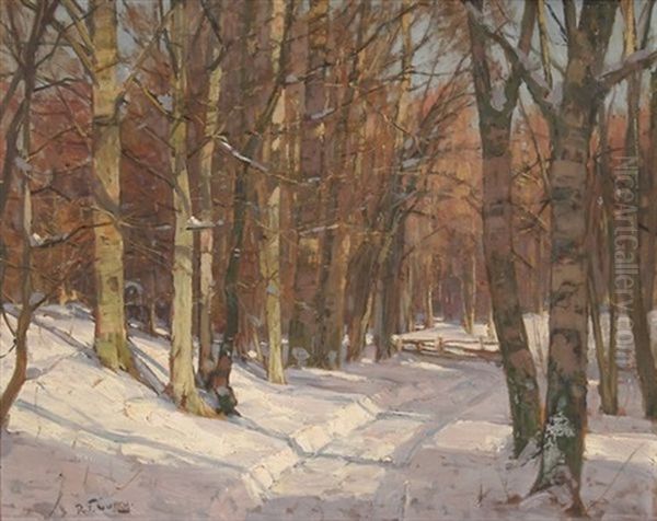 Waldweg Im Winter. Blick Auf Ein Verschneites Waldstuck Oil Painting by Robert Franz Curry