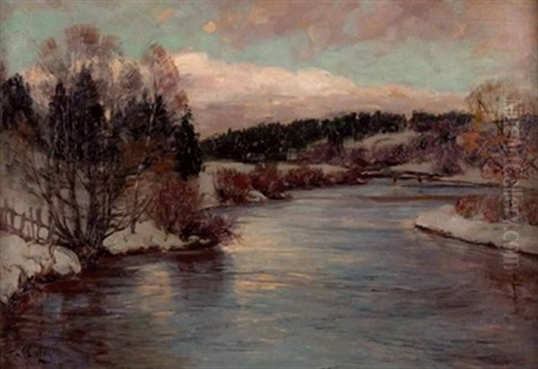 Winterliche Flusslandschaft Im Bayerischen Oil Painting by Robert Franz Curry