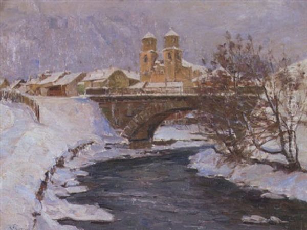 Steinach Am Brenner Im Winter Oil Painting by Robert Franz Curry