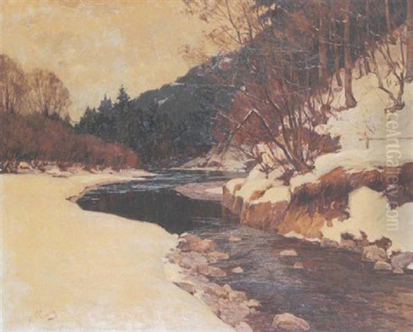 Flusslauf Im Verschneiten Waldtal Oil Painting by Robert Franz Curry