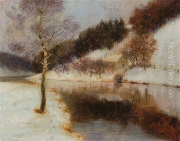 Stilles Flusstal Im Winter Oil Painting by Robert Franz Curry