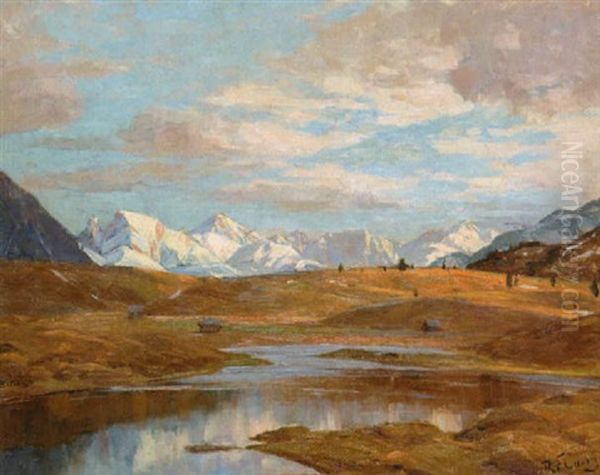 Gebirgslandschaft (blick In Das Inntal Von Klais Bei Mittenwald Aus?) Oil Painting by Robert Franz Curry