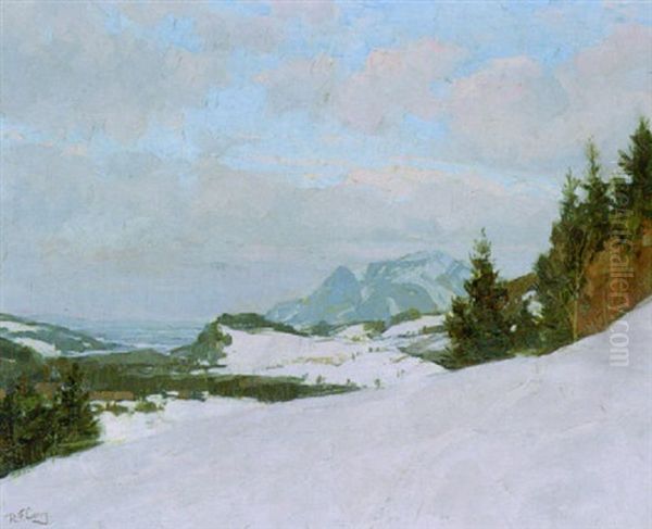 Gebirgslandschaft Im Winter Oil Painting by Robert Franz Curry