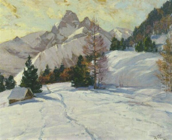 Verschneite Bergwelt Im Sonnenlicht Oil Painting by Robert Franz Curry