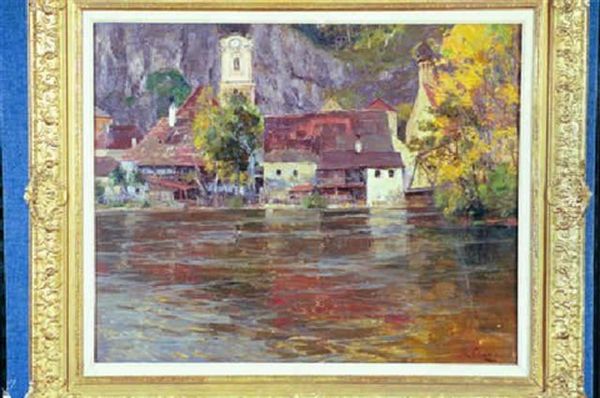 Village On The River Oil Painting by Robert Franz Curry