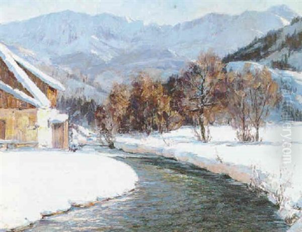 Winter In The Mountains Oil Painting by Robert Franz Curry