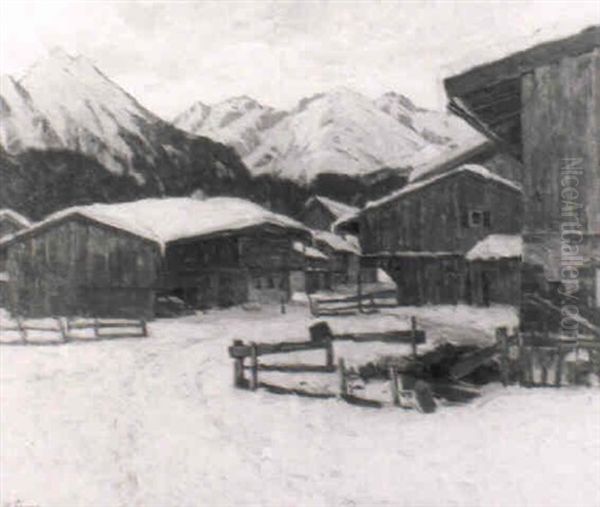 Bergbauernhof Im Schnee Bei Abendsonne by Robert Franz Curry