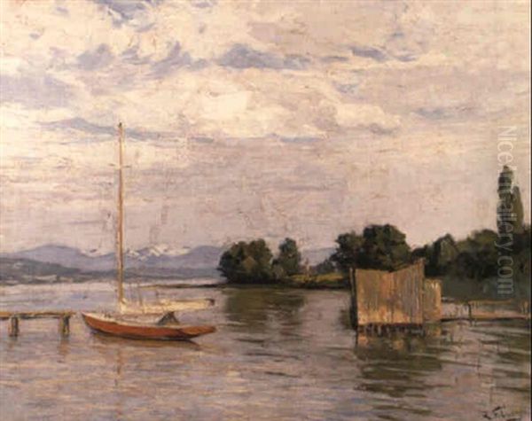 Segelboot Am Ammersee Oil Painting by Robert Franz Curry