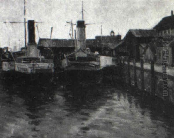 Boats At Dock Oil Painting by Robert Franz Curry