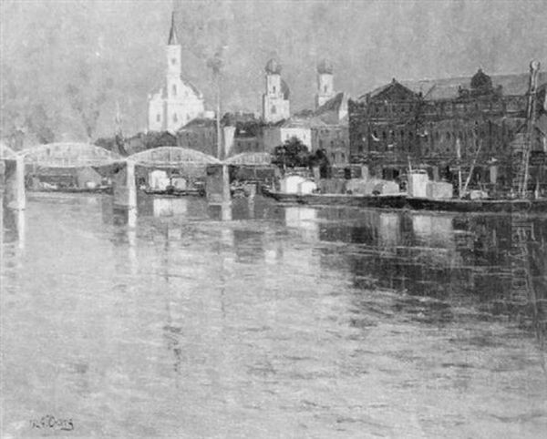 Lagerhauser In Passau Oil Painting by Robert Franz Curry