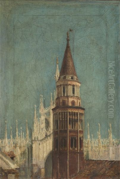 Campanile Di San Gottardo Con Duomo Sullo Sfondo Oil Painting by Antonio Curti