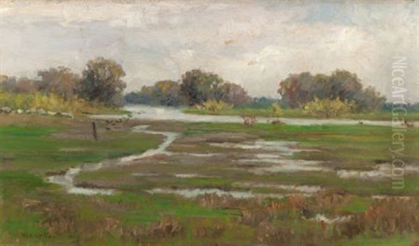 River Landscape With Marshes Oil Painting by Alice Marian Curtis