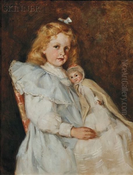 Young Girl Seated Holding A Doll Oil Painting by Elizabeth Curtis