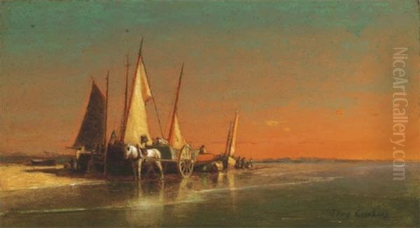 Unloading The Fishing Boats Oil Painting by George Curtis