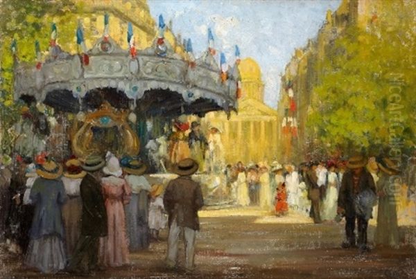 Bastille Day In Paris Oil Painting by George Vaughan Curtis