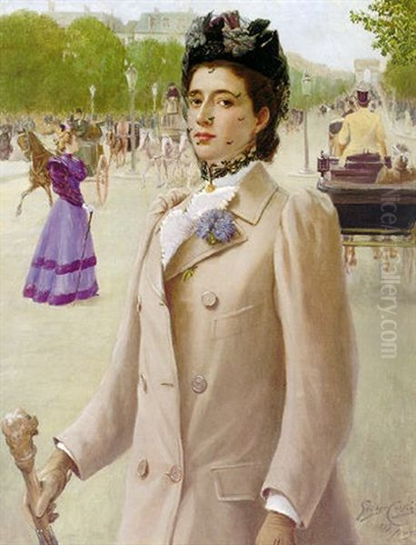 Portrait Of A Lady On The Champs Elysees Oil Painting by George Vaughan Curtis