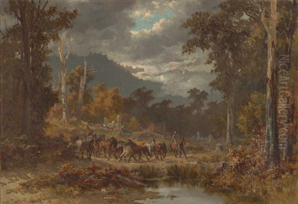 Horse Round Up Oil Painting by James Waltham Curtis