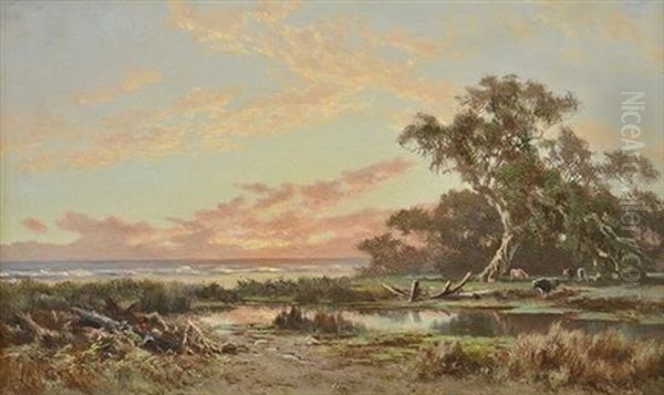 Sunset On Westernport Shore Oil Painting by James Waltham Curtis