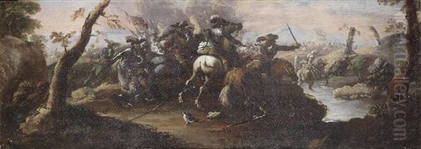 A Cavalry Skirmish Oil Painting by Jacques Curtois