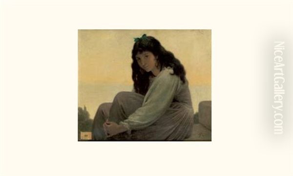 Jeune Femme Pensive Devant La Mer Oil Painting by Alfred de Curzon