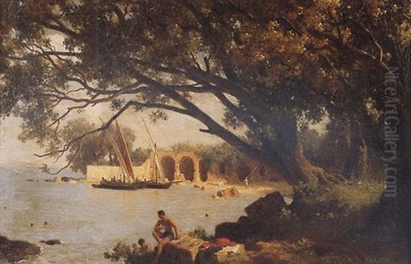 Baignade A Posilippo, Naples Oil Painting by Alfred de Curzon